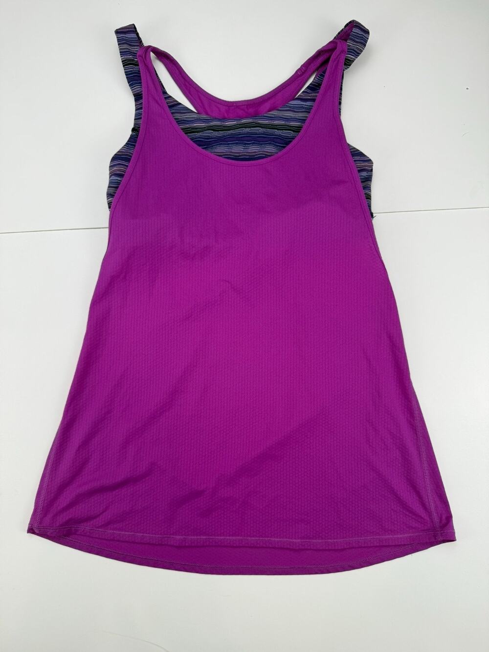 Lululemon No Limits Tank Womens 6 Purple Striped Built In Bra Yoga Running